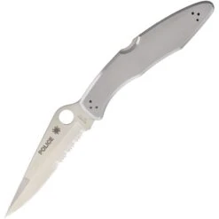 Spyderco 7PS PolICE Model Part Serrated Blade Lockback Folding Pocket Knife With Stainless Handles