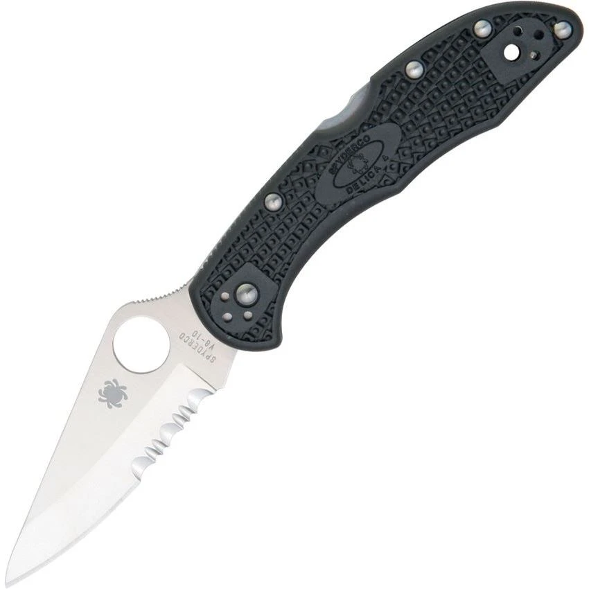 Spyderco 11PSBK Delica 4 Part Serrated Blade Lockback Folding Pocket Knife With Black FRN Handles 1 Spyderco 11PSBK Delica 4 Part Serrated Blade Lockback Folding Pocket Knife With Black FRN Handles