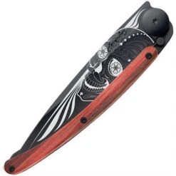 Deejo 1GB143 Tattoo Black 37g Latino Skull Knife With Red Beech Wood Handle -Bradle Knives Shop 129040