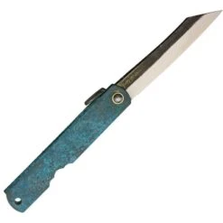 Higonokami O153 Koriwa Folding Pocket Knife With Turquoise Finish Brass Handle