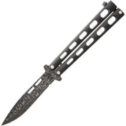 Bear & Son 115D Butterfly Damascus Knife With Black Textured Aluminum Handle