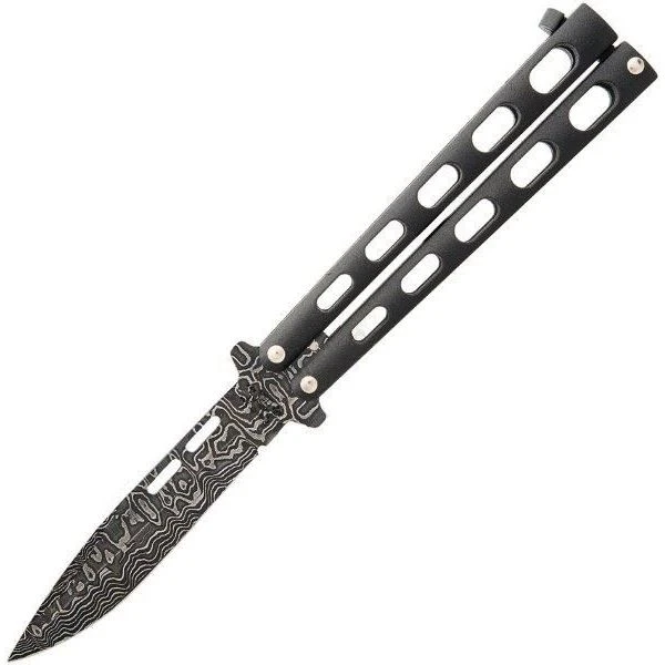 Bear & Son 115D Butterfly Damascus Knife With Black Textured Aluminum Handle 1 Bear & Son 115D Butterfly Damascus Knife With Black Textured Aluminum Handle