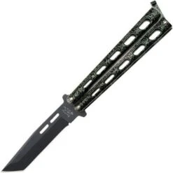 Bear & Son 115TAN Butterfly Knife With Silver Vein Epoxy Powder Coated Zinc Handle