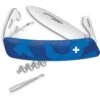 Swiza 302030 C03 Button Lock Knife With Blue Camo Rubberized Handle