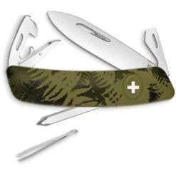 Swiza 402050 C04 Button Lock Knife With Green Camo Rubberized Handle