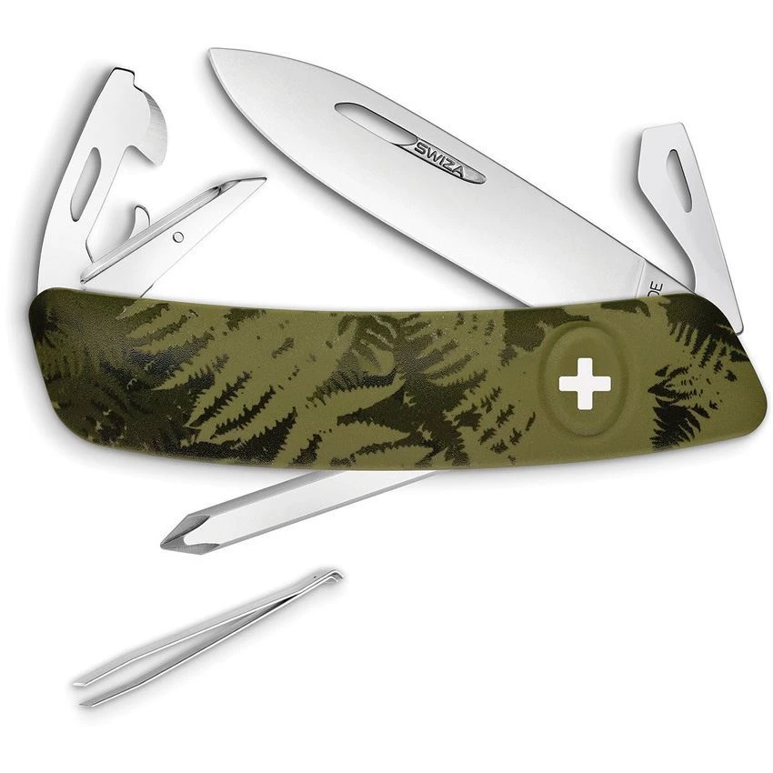 Swiza 402050 C04 Button Lock Knife With Green Camo Rubberized Handle 1 Swiza 402050 C04 Button Lock Knife With Green Camo Rubberized Handle