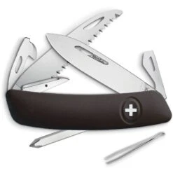 Swiza 601010 D06 Swiss Button Lock Knife With Black Rubberized Handle