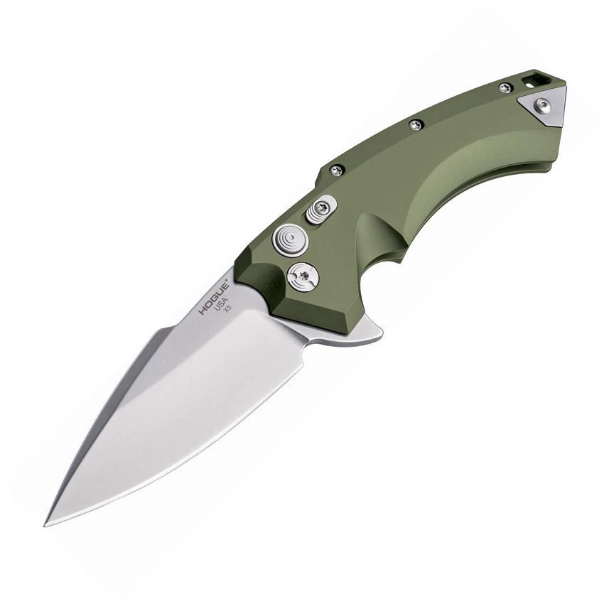 Hogue 34571 X5 Button Lock OD Spear Knife With OD Green Aluminum Handle 1 Hogue 34571 X5 Button Lock OD Spear Knife With OD Green Aluminum Handle