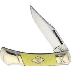 Rough Rider 1738 Lockback Classic Carbon Steel Clip Point Blade Knife With Yellow Smooth Synthetic Handle