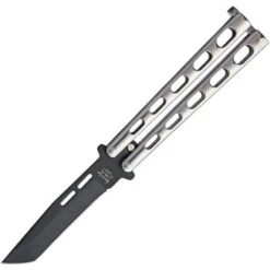 Bear & Son SS15TAN Butterfly Black Powder Coated Tanto Blade Knife With Mirror Finish Stainless Handle