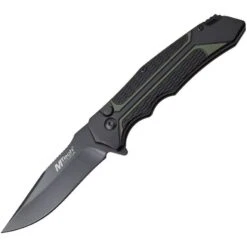 MTech 1134GN Button Lock Knife With Black And Green Anodized Aluminum Handle