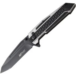 MTech 1135GY Button Lock Knife With Black And Gray Anodized Aluminum Handle