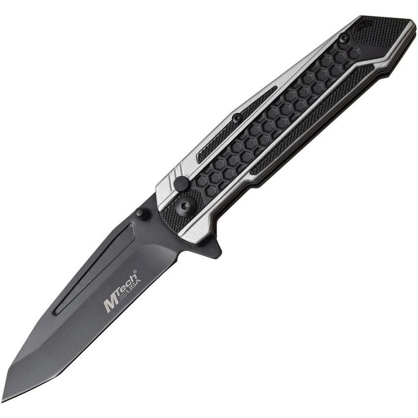 MTech 1135GY Button Lock Knife With Black And Gray Anodized Aluminum Handle 1 MTech 1135GY Button Lock Knife With Black And Gray Anodized Aluminum Handle